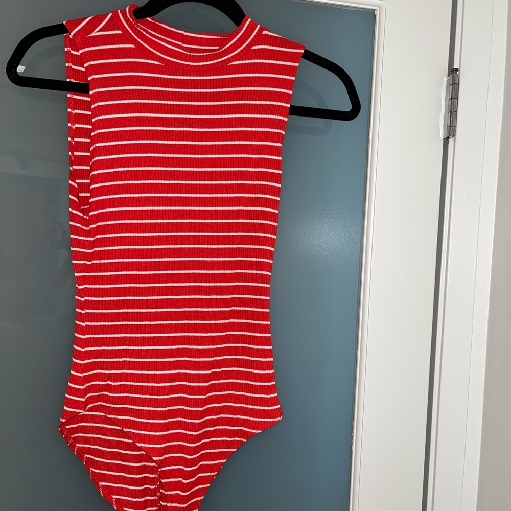 Red mock neck bodysuit
